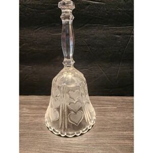 Clear‎ Crystal Bell with 3 Vertical Frosted Hearts In Sets Around The Bell.